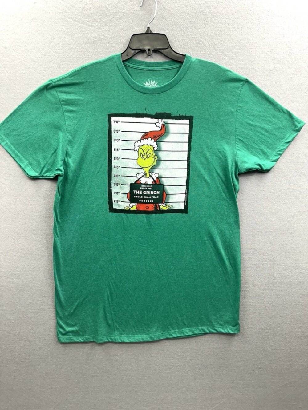 Dr Seuss T-Shirt Men XL Green Grinch Stole Christmas Mugshot Graphic Holiday Tee